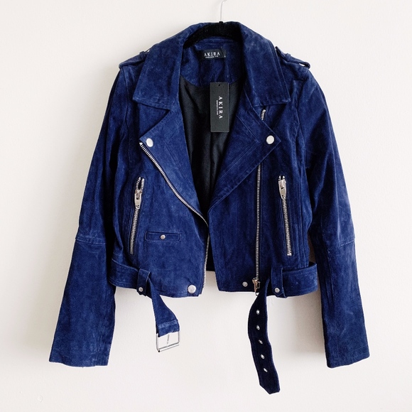 AKIRA Jackets & Blazers - Akira Blue Suede Moto Jacket
